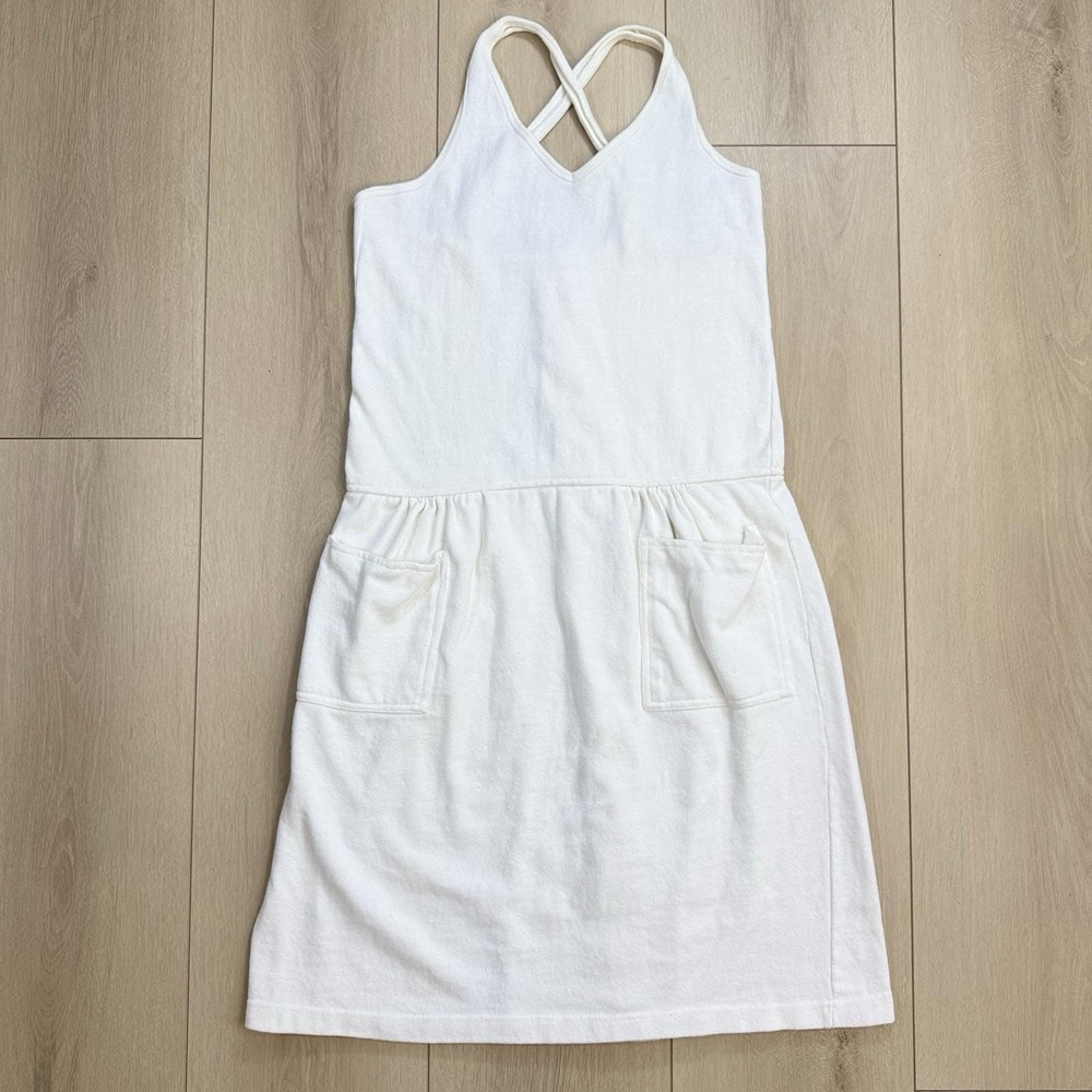 Vintage Adrienne Vittadini White Cotton Crossback Pocket Dress Women's Size L 90